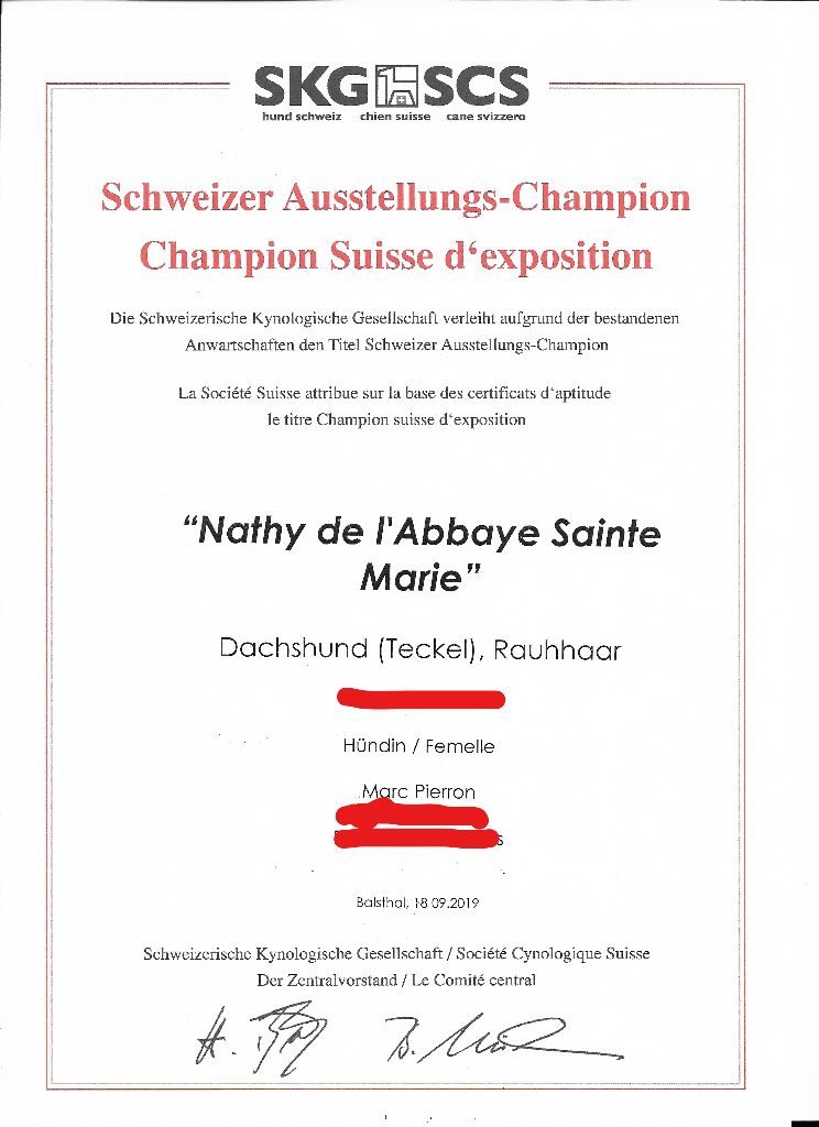 de L'Abbaye Sainte-Marie - Champion Suisse d'exposition